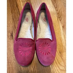 Ugg Alloway Leather Sheepskin Logo Pink Slip on Flats Shoes Women’s 8 Classic